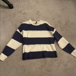 H&M Blue and White Crew Neck Sweater